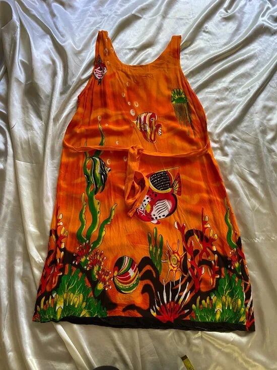 Vintage 1990s Hawaiian Fish Dress Underwater Summer Small Basix Small Beach - Picture 7 of 7